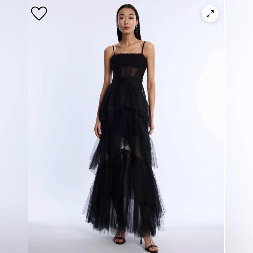 BCBGMaxAzria Black Tiered Tulle Gown 2 - Picture 1 of 4